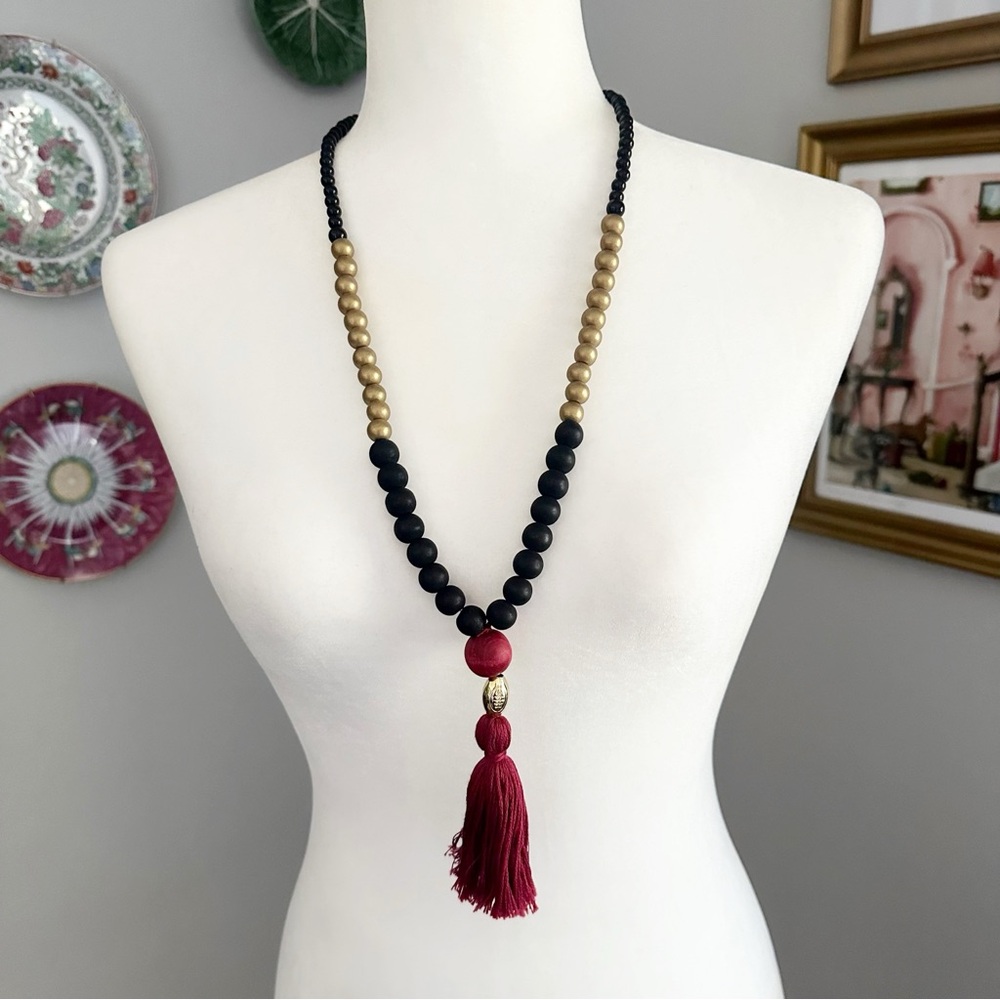 South Carolina Gamecocks Game Day Football Beaded Tassel Necklace
